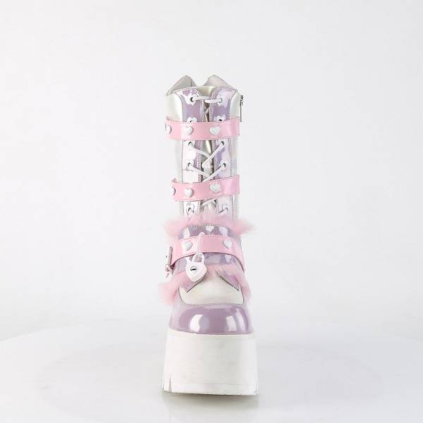 Demonia Women's Ashes-120 Knee High Platform Boots - Baby Pink/Lavender Holographic Patent D0764-91US Clearance